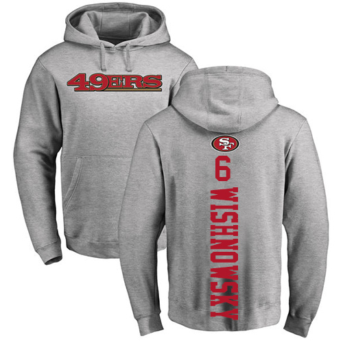Men San Francisco 49ers Ash Mitch Wishnowsky Backer #6 Pullover NFL Hoodie Sweatshirts
